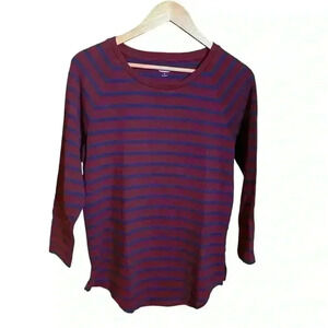 Old Navy Women's Long Sleeve Pullover Crewneck Sweatshirt Blue Red Stripe Size M